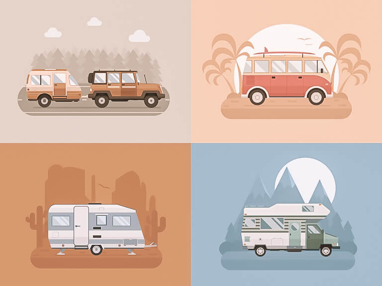 What type of camper right for you, Buying first Travel Trailer, Van, RV, Humble and free, blog travel, couple, adventure, ourdoors, humbleandfree, campers cartoon